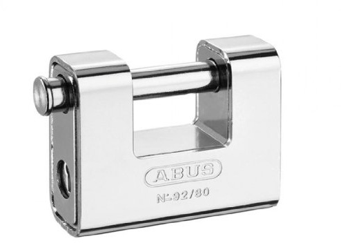 ABUS Monobloc Vorhängeschloss 92/65 gl.-8511 - gleichschließend - Messing-Schloss mit Stahlmantel - für Automaten, Rollgitter u. v. m. - mit dickem Bolzen - ABUS-Sicherheitslevel 7 - Silber