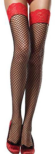 Yummy Bee - Bas Resille pour Porte Jarretelle - Bas Femme Noir avec Dentelle Rouge