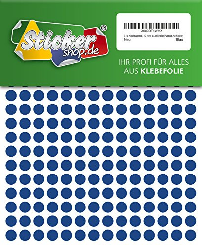 714 Klebepunkte, 10 mm, blau, aus PVC Folie, wetterfest, Markierungspunkte Kreise Punkte Aufkleber