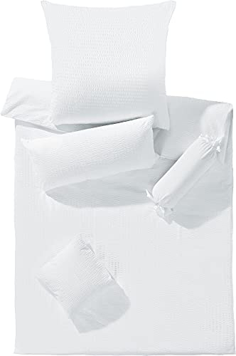 Erwin Müller Bettwäsche-Set Seersucker Uni Serie Rosenheim, Bettbezug, Kissenbezug weiß Größe 80x80 cm / 135x200 cm - pflegeleicht, bügelfrei, mit Reißverschluss