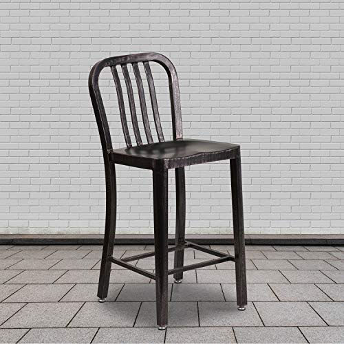 Flash Furniture Sedia da esterno, in acciaio zincato, oro/nero anticato, 48,26 x 40,01 x 92,08 cm