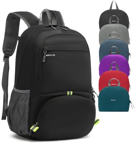MRPLUM 30L Rucksack Foldable Ultralight Packable Backpack,Unisex Durable Handy Daypack for Travel & Outdoor Sports Durable&Waterproof (Black)