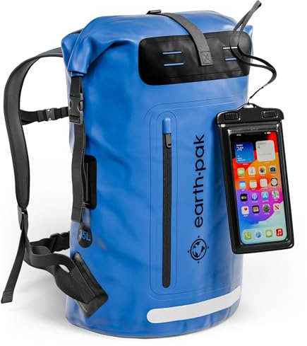 Wasserdichter Rucksack 35L - Rolltop Dry Bag - Kajak Angeln - Damen Herren | Wasserfeste Tasche mit Rolltop und wasserdichter Handyhülle - 35L ideal für Kajak, Boot und Angeln, für Damen und Herren