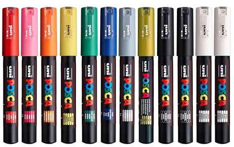 Uni Posca pc-1 m Paint Pen Art Marker Stift – Professionelle 12 Pen Set – Extra Schwarz + Weiß