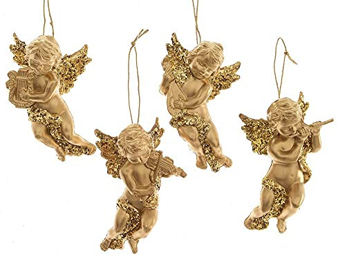 zeitzone Christbaumschmuck Engelchen mit Instrument 4er-Set Gold Weihnachtsdeko
