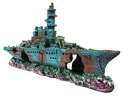 SLOCME Aquarium Shipwreck Decorations Fish Tank Ornaments - Resin Material Sunken Ship Decorations, Eco-Friendly for Freshwater Saltwater Aquarium Betta Fish Decorations