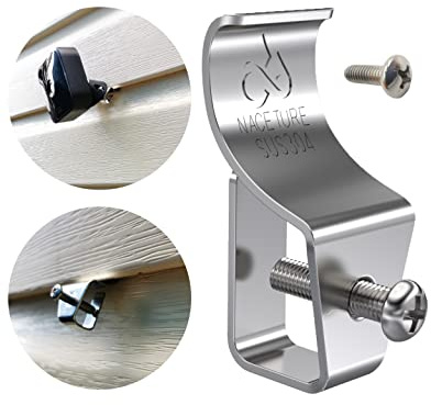 NACETURE Vinyl Siding Hooks - Vinyl Siding Clips for Hanging Outdoor Decorations for Patio for Mount Home Security Camera Porch Décor (Sliver 6 Pack)