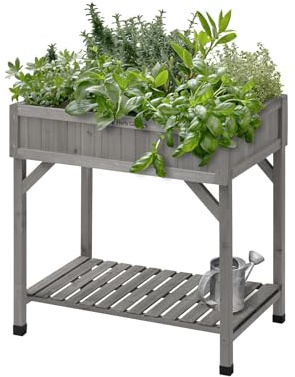 VegTrug Kräutergarten Hochbeet - Grey Wash - 78x58x80 cm - 8 Pflanztaschen | Platzsparender Pflanzkasten aus 100% FSC-Zedernholz - wetterfest für Balkon, Terrasse & Garten - Kräuterbeet 55 L Volumen