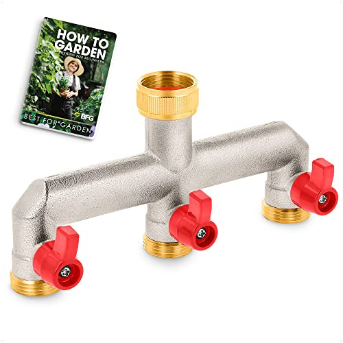 BFG Brass Garden Tap Splitter, 3 Way Hose Splitter with 3/4 BSP Threads for Hose Pipe Fittings, Nickel Plated Brass Hose Connector, Ball Valves for Garden Watering System, Outside Tap Connector