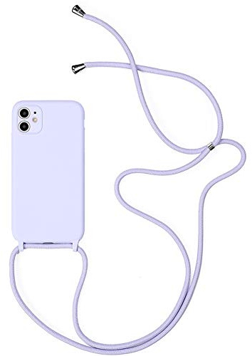 Alihtte Coque pour iPhone 11 avec Cordon de Collier, Coque pour iPhone 11 Souple Silicone TPU Bumper Etui Housse avec Cordon Réglable Lanyard Case pour iPhone 11 Mince Collier Cover-Lavande