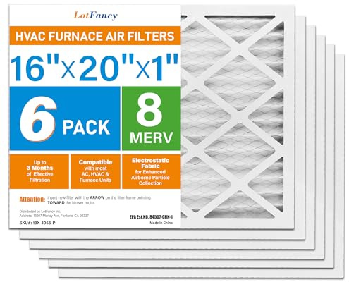 LotFancy 16 x 20 x 1 Luftfilter MERV 8, 6er-Pack, tatsächliche Größe: 40 x 40 x 1,9 cm, elektrostatischer Plissee-Ofen und AC-Filter, fängt Staub, Tierhaare, Pollen auf