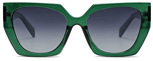 SOJOS Large Oversized Polarized Sunglasses for Women, Big Designer Womens Trendy Square Shades SJ2205, Clear Green/Grey