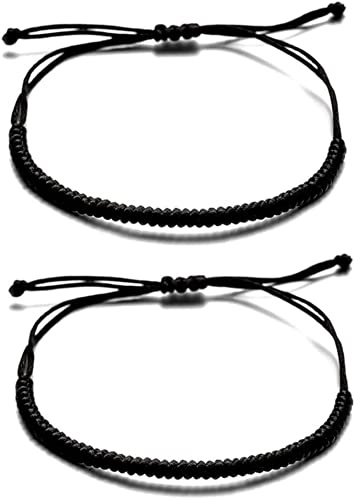 2 STÜCKE String Armbänder für Frauen Männer Jungen Mädchen, Handgemachtes Rot Schwarz Buddhistisches Tibetisch Gewebtes Seil Armband für Schutz und Glück Freundschaftsarmband Praktisches Design und l