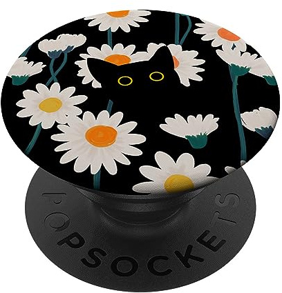 Cute Black Cat Hiding In Daisy Flower Blossom PopSockets Klebender PopGrip