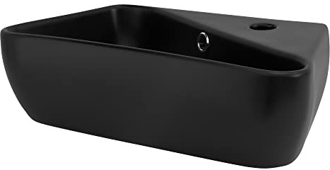 ML-Design Waschbecken aus Keramik in Schwarz matt 45x27x13 cm, Eckig, Hahnloch rechts, Wandmontage/Aufsatzwaschbecken, Design Waschtisch mit Überlauf, Aufsatz-Waschschale Waschplatz Handwaschbecken
