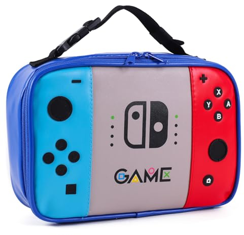 ONTESY Boys Lunch Bag Switch Game Lunch Cooler Thermal Insulated Bag Food Container Waterproof Leather Mini Cooler for Boys Girls Kids Toddlers Teens Men Women for School Pinic (Blue)
