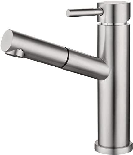 SXLSZ Waschtischarmatur mit herausziehbarer brause Edelstahl gebürstet 360° drehbarer Einhand Waschtischarmatur