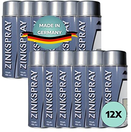 AWOTEX Zink-Spray 400ml I 12 Dosen Korrosionsschutz-Spray I schnelltrocknendes Rostschutz-Spray I Punktschweißfarbe I hitzebeständiges Grundierung Spray (490°C) I Baustellen-Spraydose