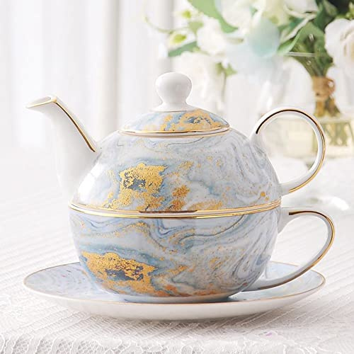 FUNNYBSG Tea-For-One Sets,Bone China Tea Set,Hand Painted Gold Painting,500ml Teapot 400ml Coffee Cup,Includes Decorative Gift Box,Tea Set For Women Men Office Home Gift,A