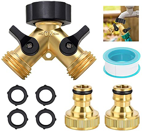 Jiahuade Raccord Y 3/4 Pouces,Répartiteur De Robinet De Jardin en Laiton,Distributeur en Y À Voies,Robinet Exterieur Jardin Double Sortie,Robinet Double Machine A Laver