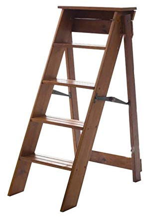 AYVADA Taburetes Plegables de Madera de 5 peldaños, Escalera de Tijera de Seguridad, Escalera de Tijera portátil Multiusos, Escalera de Escalada para la Biblioteca del jardín del hogar, Color Mader