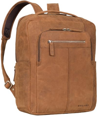 STILORD Guido Exklusiver Business Lederrucksack mit Laptop-Fach 15,6 Zoll - Vintage Rucksack aus hochwertigem Echtleder Zeitloses Design Farbe:tan - Dunkelbraun