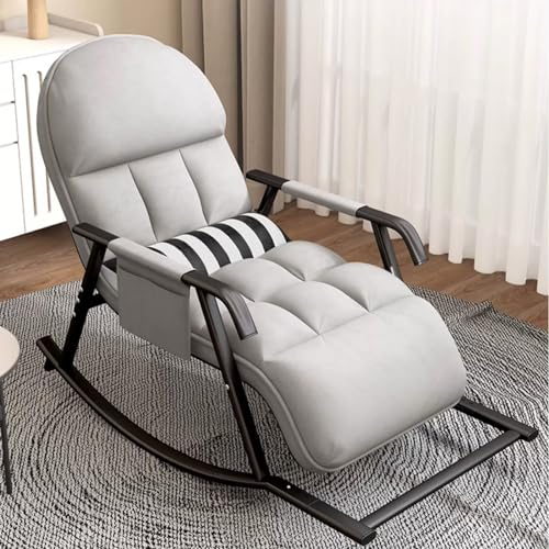 DSEWTEZXI Modern Schlafzimmer Sofastuhl mit Polster, Drinnen Wohnzimmer Schaukelstuhl mit Armlehnen, draussen relaxgartenliege Mit Beinstütze, atmungsaktiv,Mit Seitentaschen,Verstellbare Rückenlehne