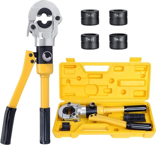 AOAPUMM Pince à sertir hydraulique, jaune, Z-394, Pince à sertir hydraulique, pour tuyaux en aluminium et plastique avec profil TH 16, 20, 26, 32 mm², avec 4 matrices incluses