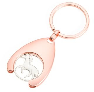 Nyckelbricka med kundvagnschip kundvagnslösare, shoppingvagn, shoppingskepp, chip, bilväska, plånbok, ryggsäck, hängande dekoration, häst ponny ryttare, ridning present (roséguld, ponny springa)