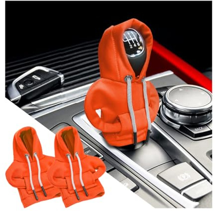 JNNJ Sweat à Capuche Universel Pour Levier De Vitesse De Voiture, Anti-Poussière Manuelle Ou Automatique De Levier Vitesse, Housse à Capuche Pour Pommeau Levier Vitesse Pour Cadeaux Noël(Orange)