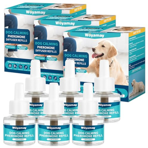 Woyamay lugnande doftspridare för hund – 6-pack hund feromoner lugnande spridare för hund ångestlindring, hund feromondiffusor, 180 dagar feromondiffusor för att lugna hundar, passar alla vanliga