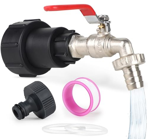 SWAWIS IBC Auslaufhahn IBC Tank Zubehör IBC Adapter 3/4 Zoll S60x6 IBC Hahn Integrierte Erweiterung IBC Wasserhahn IBC Container Zubehör für Wassertank 1000L, IBC Container, Regentonne