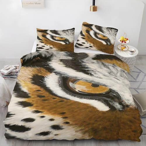 BettwäSche 220x240 Tiger Bettbezug mit 2 Kissenbezug 80x80 cm Weiche und Angenehme 120g Mikrofaser Bettwaren Auge Bettwäsche-Sets 3-Teilig mit Reißverschluss für EinzelbettDoppelbett
