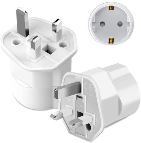 adaptateur de Voyage 2 Pcs prise Anglaise Europe ver UK, Adaptateur Prise pour Irlande, Angleterre, Ecosse, Dubaï, Malte