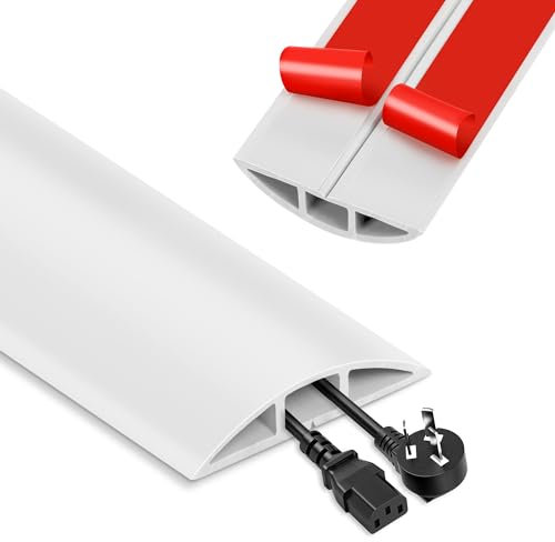Floor Cable Cover, 1.5M Floor Cable Protector, Self-Adhesive PVC Power Cable Channel, Rubberized Floor Cable Protector, Prevents Trips for Office and Home (White)