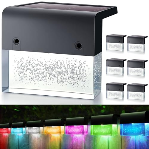 Moman Luci Solari da Giardino, 6 Pezzi Luce Solare a LED Decorative con Luce Bianca & RGB Impermeabili IP55 Lampade Solari per Giardino Passi Recinzioni(Cuboid), Luce-Solare-Esterno-Giardino-LED
