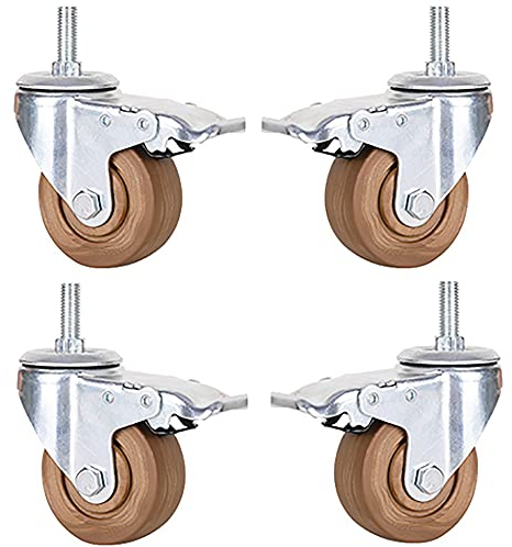 BGFYUSF Lenkrollen, Schwerlastrollen, 4er-Set, Rollen mit Gewinde M12 x 30 mm, Lenkrolle für Möbel/Couchtisch, Tragkraft 300 kg (mit Bremse, 3 Zoll)