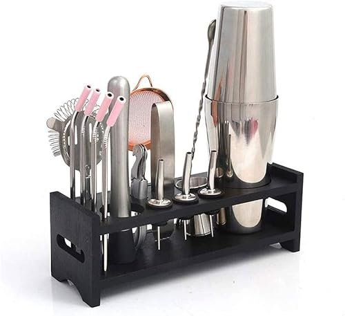 YQYBF Kit de Barman avec Support en Bambou élégant, Ensemble de Shaker à Cocktail de 15 pièces for Boisson mélangée, Ensemble d'outils de Barre en Acier Inoxydable Professionnel