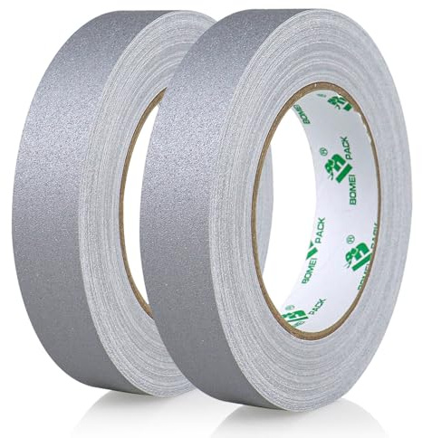 BOMEI PACK Gaff Ruban adhésif en tissu, 25 MM x 30M, 2 Pack Mat Chiffon Tuban Adhésif, Gaffers Tape pour Câbles, Photographie (Gris)