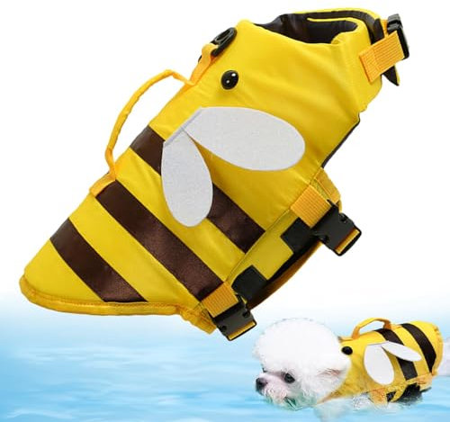 Generisch Hundeschwimmweste, Schwimmweste für Hunde, Wasserdichte Rettungswesten mit Griff, Verstellbar, Modischer Hunde-Badeanzug mit Schnellverschluss-Schnalle, Gelb, XS