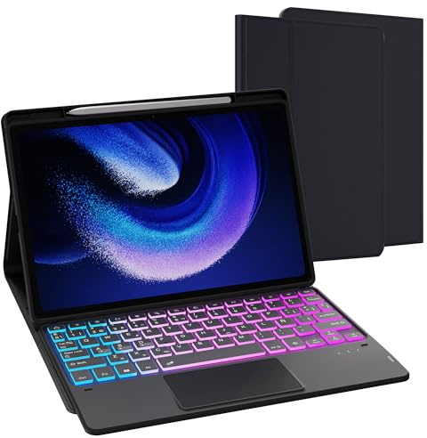 Funda con Teclado Español Ñ para Xiaomi Pad 6/ Pad 6 Pro 2023 : DIY 3-Zonas 7 Colores Retroiluminado + panel multitáctil + Funda desmontable para teclado inalámbrico para Xiaomi Pad 6/ Pad 6 Pro