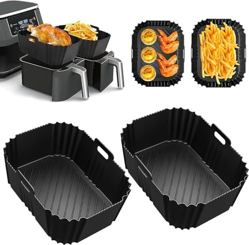HONYAO Heißluftfritteuse Zubehör für Dual Zone Airfryer, 2 Stück Airfryer Silikonform BPA Frei Silikon Einsätze Backform kompatibel mit Ninja AF300EU AF400EU und Anderen Dual Zone Fritteuse