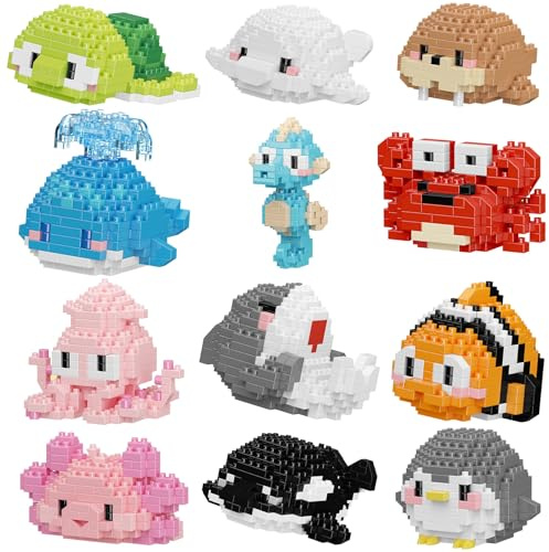 HJPLPXH Pequeño regalo de juguete, regalos de fiesta para niños, 12 latas mini animales marinos, juego de microbloques de construcción, regalo de cumpleaños para niños