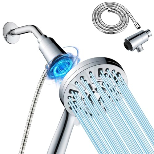 Ryhiac High Pressure Shower Head with Magnetic Back Fixed Base Design,Handheld Showerhead with Hose Set Stainless Steel 59 inches/5 ft 10-Setting 5 inches Large Face,Chrome Finish (Silver)