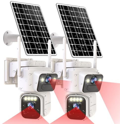 Luovisee Cameras for Home Security with Dual Lens,2.4G/5G WiFi Outdoor Camera Wireless Solar Powered,PIR Alarm,Color Night Vision,2-Way Audio,Cloud/SD Storage,No Month Fee(2 Pack)