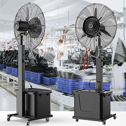 WANGXLGD Oscillating Misting Fan, Pedestal Fan with Mist, 90° Oscillating Fan, 3 Speeds, 11 Gallon Tank, Industrial Outside Restaurant, Patio, Garage, Gym Cooling Fan (71cm/28in)