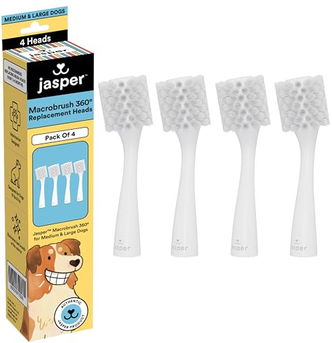 Jasper 4 Pack Replacement Brush Heads for Macrobrush 360° - Dog Toothbrush Kit for Dog Teeth Cleaning for Medium to Large Dogs, Pet Toothbrush to Keep Dog Teeth Clean & Dog Breath Fresh