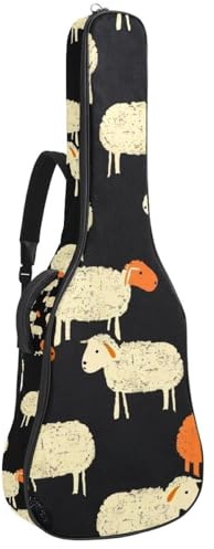 KengjuTesu 43 Zoll Akustikgitarre Softcase mit Rucksackgurt und 2 Taschen Schwarz Orange Weiß Schaf, Keine Polsterung Rucksack Wasserdicht Oxford Tuch Bassgitarre Gigbag für Konzertgitarren,