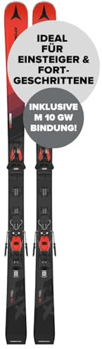 ATOMIC RX REDSTER - Rot-schwarze Atomic Skier 163cm - Leichtes Herren & Damen Ski Equipment - Ski für Einsteiger & mittlere Fahrer - Damen & Herren Skier mit Bindung (voreingestellte M 10 GW Bindung)