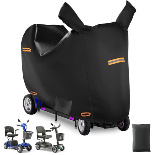 Mobility Scooter Covers Waterproof Heavy Duty,420D Oxford Mobility Scooter Cover Accessories with 2 Rearview Mirror,Wheelchair Cover,4 Reflective Strips,Anti-UV,Windproof,Dustproof (L 50x23x39)